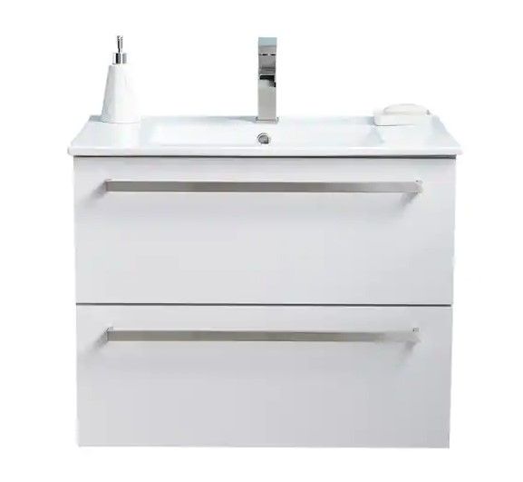 Photo 1 of 30 in. W Floating Bathroom Vanity in Matte White with White Ceramic Top with White Sink
