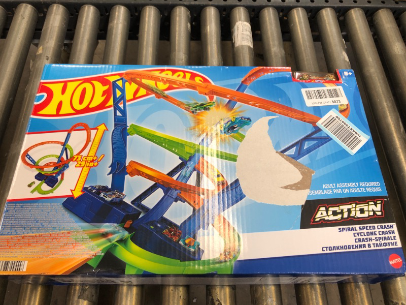 Photo 2 of ?Hot Wheels Track Set and 1:64 Scale Toy Car, 29" Tall Track with Motorized Booster for Fast Racing, Action Spiral Speed Crash Playset???? SHIPS IN OWN CONTAINER