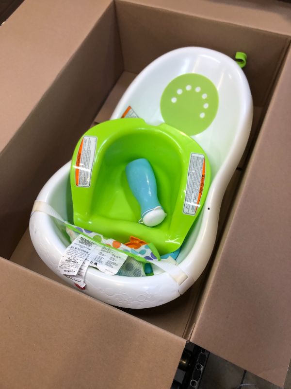 Photo 2 of Fisher-Price Baby Bath Tub, 4-in-1 Newborn to Toddler Tub with Infant Seat Bath Toys and Sling ‘n Seat Tub, Green Green - Frustration Free Package