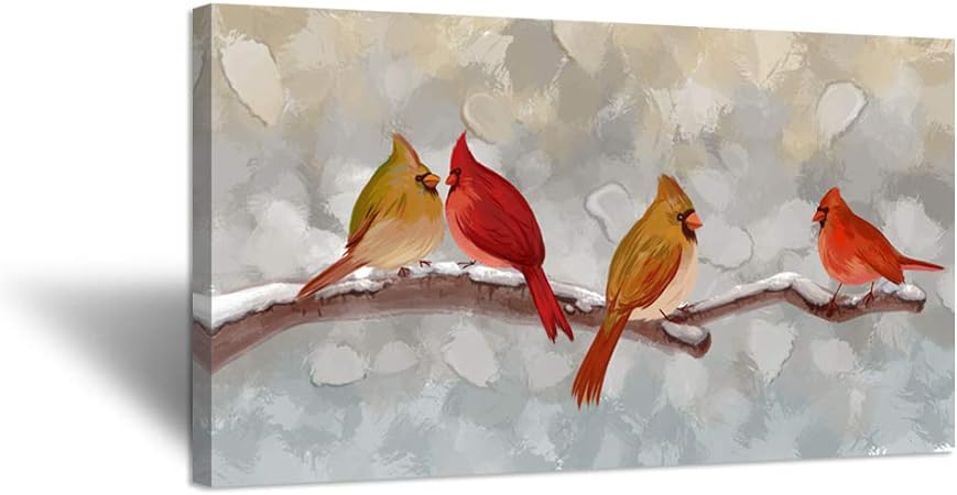 Photo 1 of Zlove Large Animal Canvas Wall Art Red Birds on Branch Warm Color Painting Love Romantic Style Artwork Print on Canvas Gallery Wrapped for Bedroom Modern Home Decoration Ready to Hang
