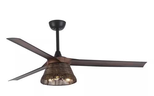 Photo 1 of 60 in. Natural Rattan 3-Blade Brown Ceiling Fan with Remote Control and Light Kit,DC Motor
