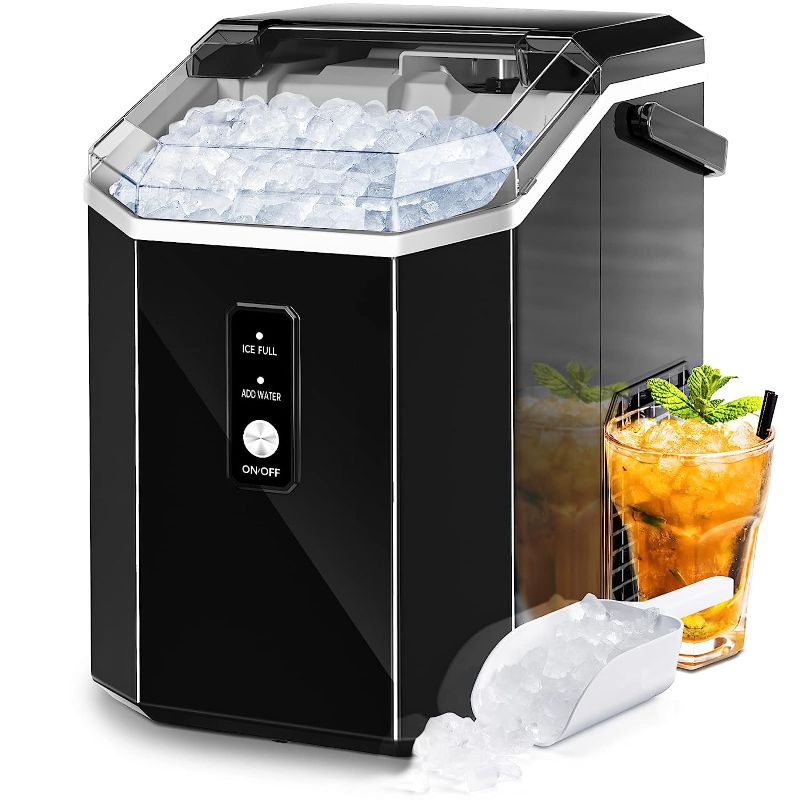 Photo 1 of AGLUCKY Nugget Ice Maker Countertop, Portable Pebble Ice Maker Machine with Handle, 35lbs/24H, One-Click Operation,Pellet Ice Maker for Home/Kitchen/Office(Black)
