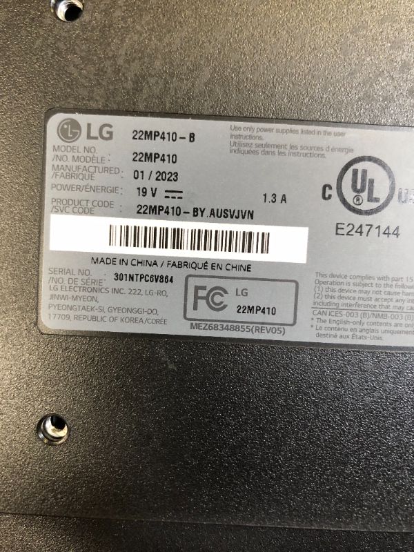 Photo 3 of LG 22MP410-B 22” Full HD (1920 x 1080) VA Display with AMD FreeSync, OnScreen Control - Black