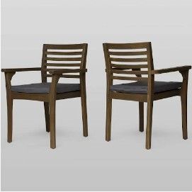 Photo 1 of Emerson Outdoor Acacia Wood Dining Chairs with Cushion by Christopher Knight Home
