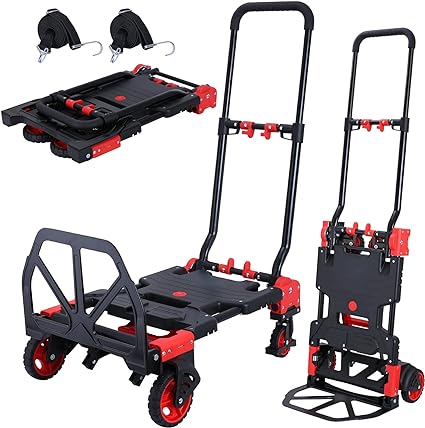 Photo 1 of 2-in-1 Folding Hand Truck Dolly 330LB Load Carrying,Hand Truck Foldable Dolly with Retractable Handle and 4 Rubber Wheels,Portable Folding Hand Cart for Luggage/Travel/Office
