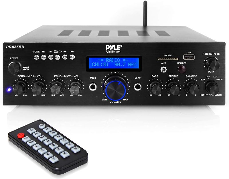 Photo 1 of Pyle Wireless Bluetooth Power Amplifier System - 200W Dual Channel Sound Audio Stereo Receiver w/ USB, AUX, MIC IN w/ Echo, Radio - For Home Theater
