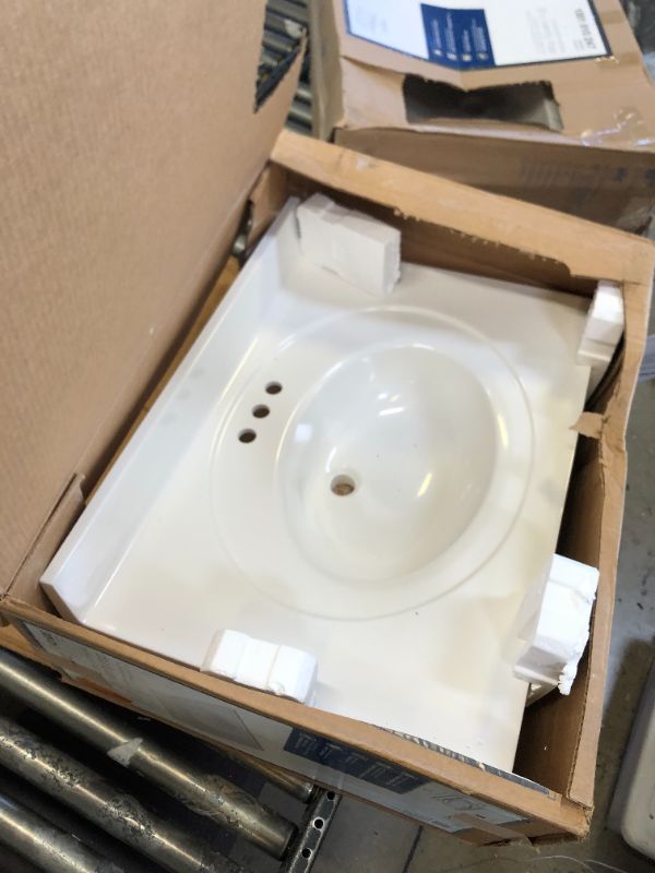 Photo 2 of 31 in. W x 22 in. D Cultured Marble White Round Single Sink Vanity Top in White
