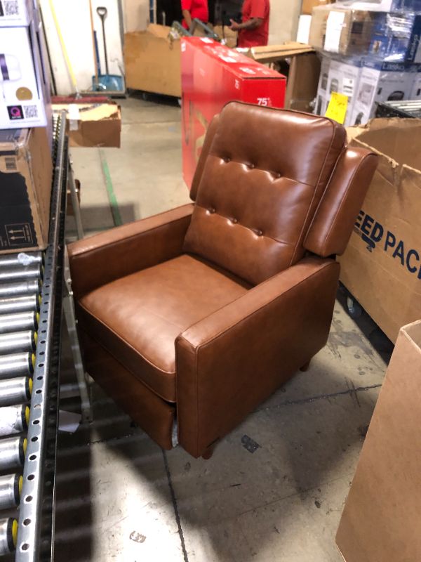 Photo 2 of Abbyson Living Holloway Leather Recliner - Mid-Century Design, Top Grain Leather, Oak Wood, High Density Foam Pushback Reclining Chair, Camel
