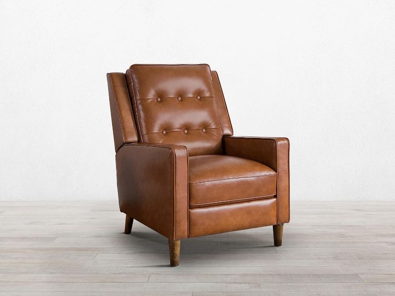 Photo 1 of Abbyson Living Holloway Leather Recliner - Mid-Century Design, Top Grain Leather, Oak Wood, High Density Foam Pushback Reclining Chair, Camel
