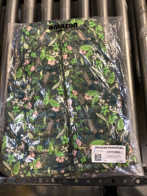 Photo 1 of  Girls  Lightweight Water-Resistant Packable Hooded Puffer Jacket, MEDIUM,  Green Floral - MEDIUM 