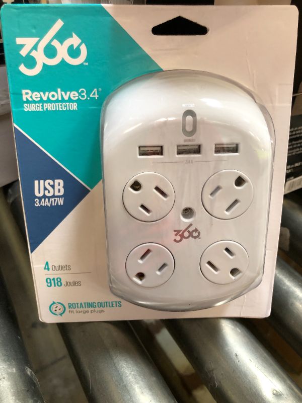 Photo 2 of 360 Electrical Revolve 3.4 Surge Protector, 4 AC Outlets/2 USB Ports, 918 J, White/Gray