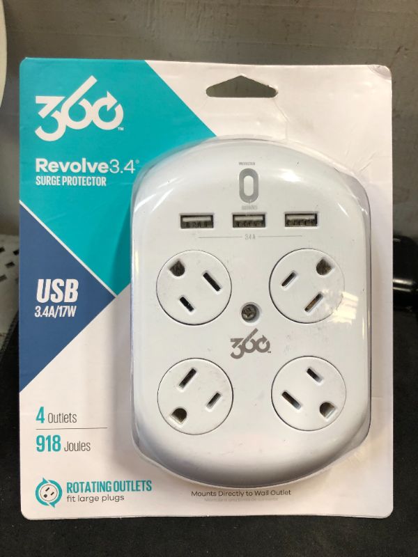 Photo 2 of 360 Electrical Revolve 3.4 Surge Protector, 4 AC Outlets/2 USB Ports, 918 J, White/Gray