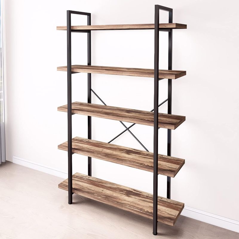 Photo 1 of 45MinST 5-Tier Vintage Industrial Style Bookcase/Metal and Wood Bookshelf Furniture for Collection,Vintage Brown, 3/4/5 Tier (5-Tier)
