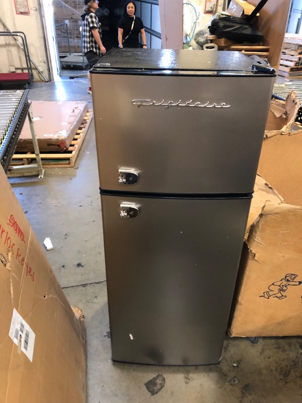 Photo 2 of Frigidaire EFR753-PLATINUM EFR753, 2 Door Apartment Size Refrigerator with Freezer, Retro Chrome Handle, cu ft, Platinum Series, Stainless Steel, 7.5, Silver
