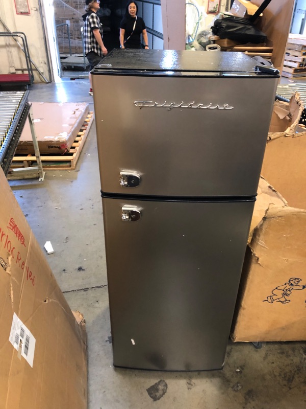 Photo 2 of PARTS ONLY
 Frigidaire EFR753-PLATINUM EFR753, 2 Door Apartment Size Refrigerator with Freezer, Retro Chrome Handle, cu ft, Platinum Series, Stainless Steel, 7.5, Silver
