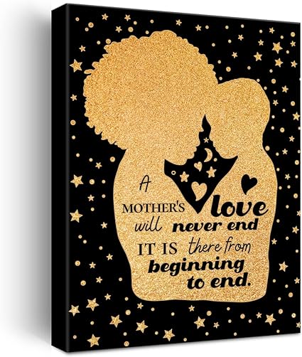 Photo 1 of 5---Black Mother Son Canvas Wall Art Motivational Best Mom Ever Quote Gold Foil Art Print Framed Canvas Painting Artwork Home Decor Gifts 12x15 Inch
