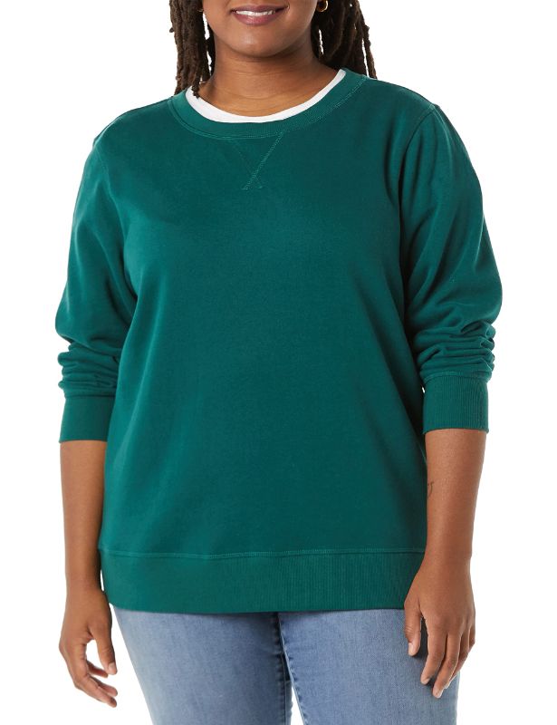Photo 1 of 2---Amazon Essentials Women's French Terry Fleece Crewneck Sweatshirt (Available in Plus Size) 5X Dark Green