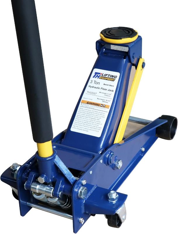 Photo 1 of 3 Ton Heavy-Duty Floor Jack, Steel Hydraulic Jack with Double Pumps for Quick Lifting, Rotating Rear Casters, Blue
