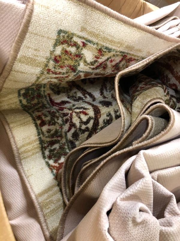 Photo 1 of Antep Rugs Alfombras Non-Skid (Non-Slip) 8x10 Rubber Backing Floral Geometric Low Profile Pile Indoor Area Rugs (Beige Multi, 7'10" x 10') 7'10" x 10' Beige