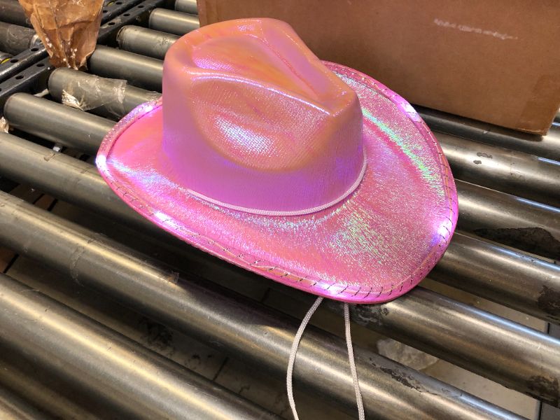 Photo 1 of 1PC Pink Cowgirl Hat Light Up LED Cowboy Hat Space Cowgirl for Women Girls Halloween Costume Cosplay Party Dress up