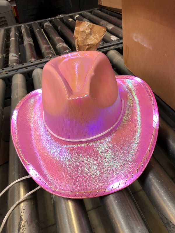 Photo 2 of 1PC Pink Cowgirl Hat Light Up LED Cowboy Hat Space Cowgirl for Women Girls Halloween Costume Cosplay Party Dress up