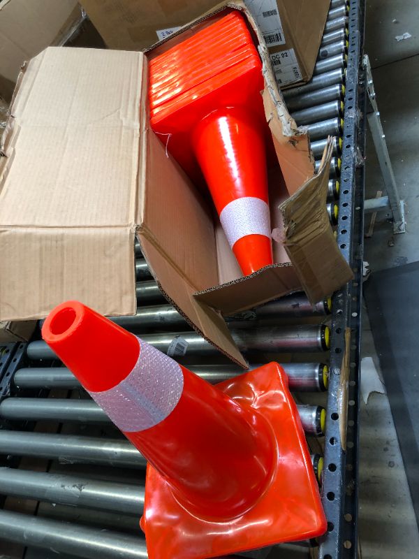 Photo 2 of [ 12 Pack ] 18" Traffic Cones Plastic Road Cone PVC Safety Road Parking Cones Construction Cones Weighted Hazard Cones Orange Safety Cones Field Marker Cones Parking Barrier Traffic Cones (12)