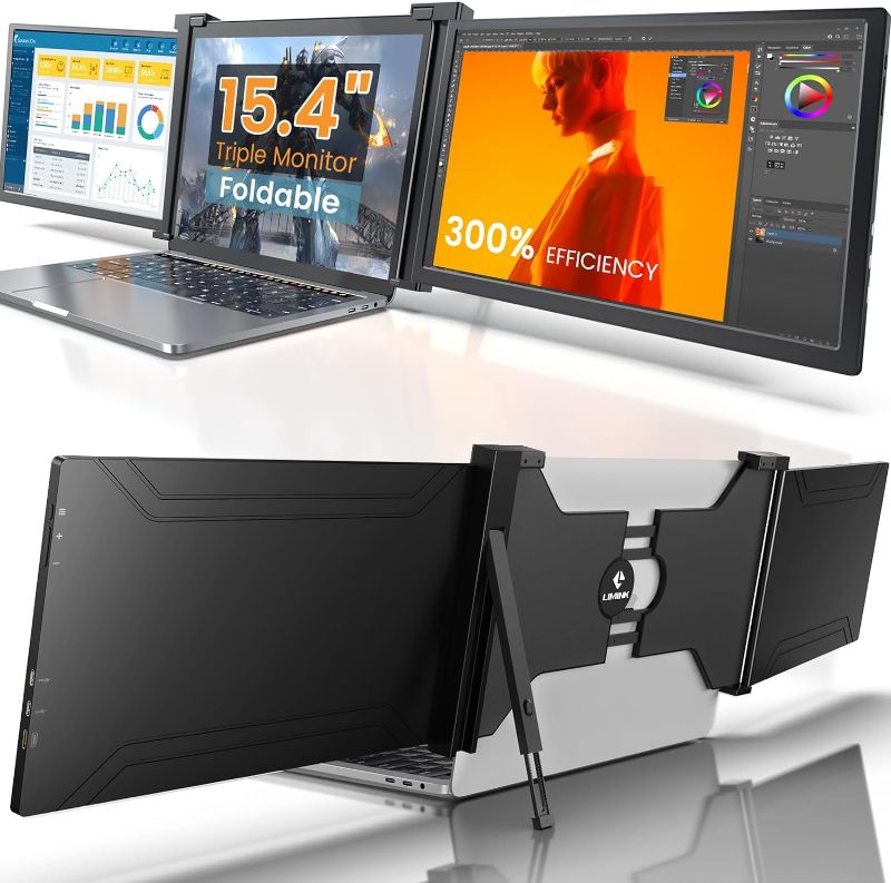 Photo 1 of LIMINK S20 15.4" Triple Portable Monitor for Laptop, Laptop Screen Monitor Extender for Dual Monitor Display, FHD HDMI USB C Tri-Screen 2 Monitor, Plug-Play, Clip on 15.6"-19" Windows, Mac Laptop
