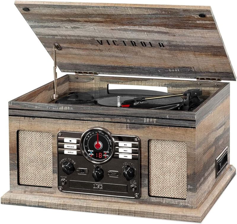 Photo 1 of Victrola Nostalgic 6-in-1 Bluetooth Record Player & Multimedia Center with Built-in Speakers - 3-Speed Turntable, CD & Cassette Player, AM/FM Radio | Wireless Music Streaming White (VA-30-WHT) Farmhouse Oatmeal Entertainment 