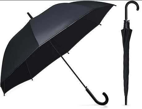 Photo 1 of BLACK Stick Umbrella Large Canopy Windproof Transparent Stick Umbrellas - Auto Open J Hook Handle