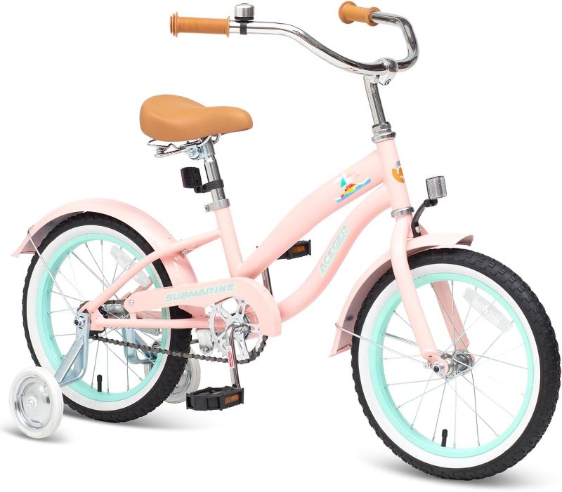 Photo 1 of ACEGER Girls Beach Cruiser Bike for Kids 5-13 Years Old, Kids Bicycle Included Coaster Brake, Front and Rear Reflectors, 16 Inch with Traning Wheels and Kickstand, 16 Inch with Kickstand
