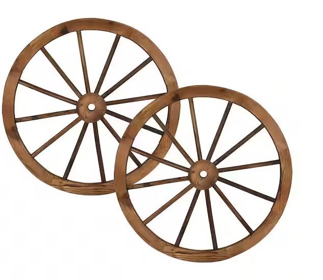 Photo 1 of 30 in. Wall Decor Wooden Wagon Wheel in Rustic (Set of 2)
