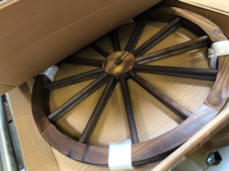 Photo 2 of 30 in. Wall Decor Wooden Wagon Wheel in Rustic (Set of 2)
