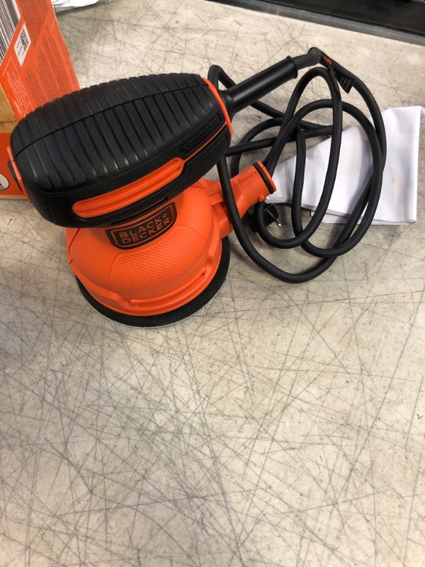 Photo 2 of BLACK+DECKER Orbital Sander, 5 Inch, 2.0 Amp, 12000 OPM, Corded, 1 Sandpaper Sheet and Dust Bag Included (BDERO100) Sander Only