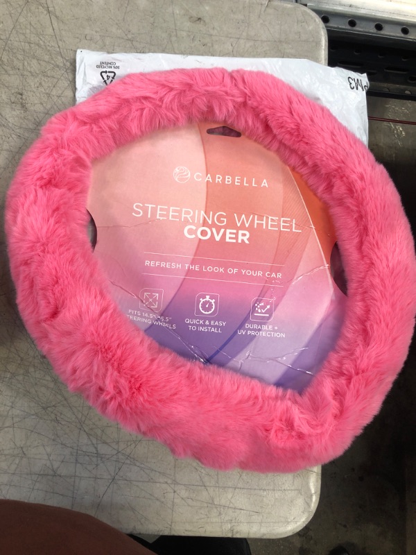 Photo 2 of BDK Carbella Aspen Pink Fuzzy Steering Wheel Cover for Women – Cute and Stylish Fluffy Fur Steering Wheel Cover for Cars Trucks Vans SUVs, Universal Fit for Wheel Sizes 14.5 to 15.5 inches Pink Fuzzy Fur