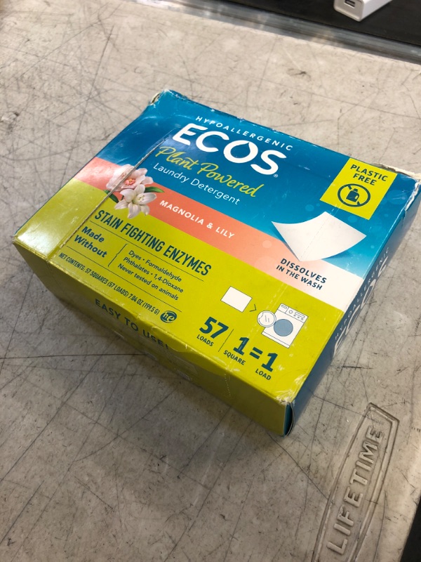 Photo 1 of ECOS Laundry Detergent Sheets - No Plastic - Vegan, No Mess & Liquid Free - Laundry Sheets in Washer - Hypoallergenic, Plant Powered Laundry Detergent Sheets, 57 Count