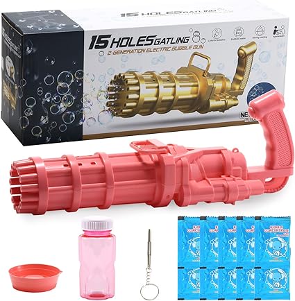 Photo 1 of Gatling Bubble Machine, 15-Hole Bubble Maker Producing Tons of Bubbles in Minutes, Motor Upgraded Cool Bubble Toy for Kids, Boys, Girls, Teenagers(Pink)
