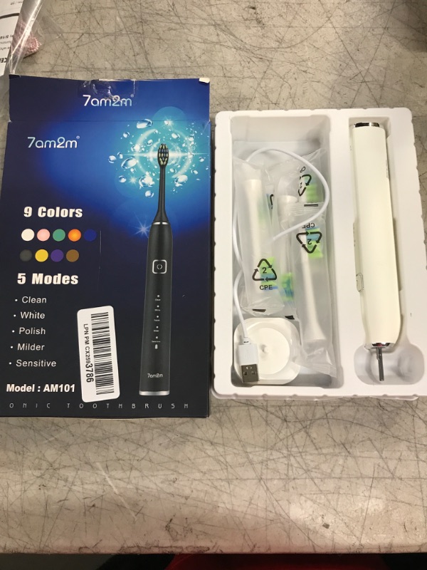 Photo 2 of 7am2m Sonic Electric Toothbrush with 6 Brush Heads for Kids and Children, One Charge for 90 Days, Wireless Fast Charge, 5 Modes with 2 Minutes Build in Smart Timer, Electric Toothbrushes(White)