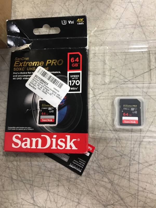 Photo 1 of SanDisk 64GB Extreme microSDXC UHS-I Memory Card with Adapter - Up to 160MB/s, C10, U3, V30, 4K, A2, Micro SD - SDSQXA1-64G-GN6MA Card Only 64GB