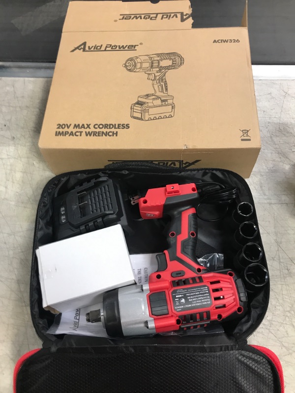 Photo 2 of Avid Power 20V MAX Cordless Impact Wrench with 1/2Chuck, Max Torque 330 ft-lbs, 3.0A Li-ion Battery, 4Pcs Driver Impact Sockets, 1 Hour