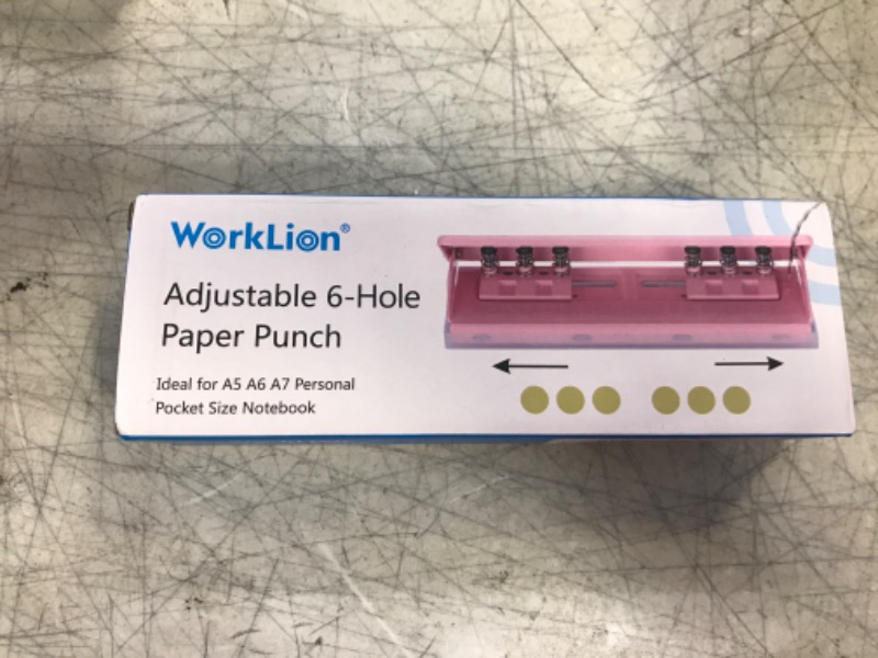 Photo 2 of WORKLION Adjustable 6 Hole Punch: Metal Six Hole Puncher for Planners and 6-Ring Binders with 6 Sheet Capacity for A4 / A5 / A6 / Personal/Pocket Size (Pink)