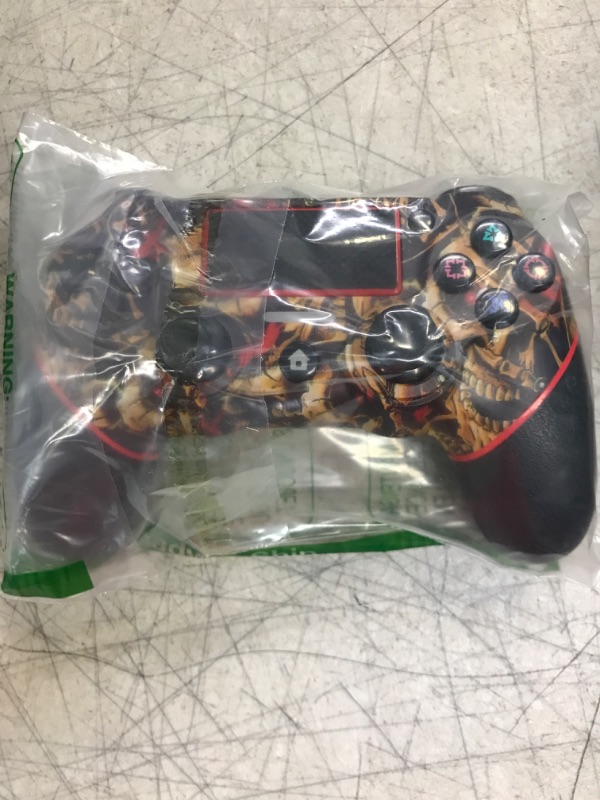 Photo 2 of AceGamer Wireless Controller for PS4, Custom Design V2 Gamepad Joystick for PS4 with Non-Slip Grip of Both Sides and 3.5mm Audio Jack! Thumb Caps Included! (Gold Skull)