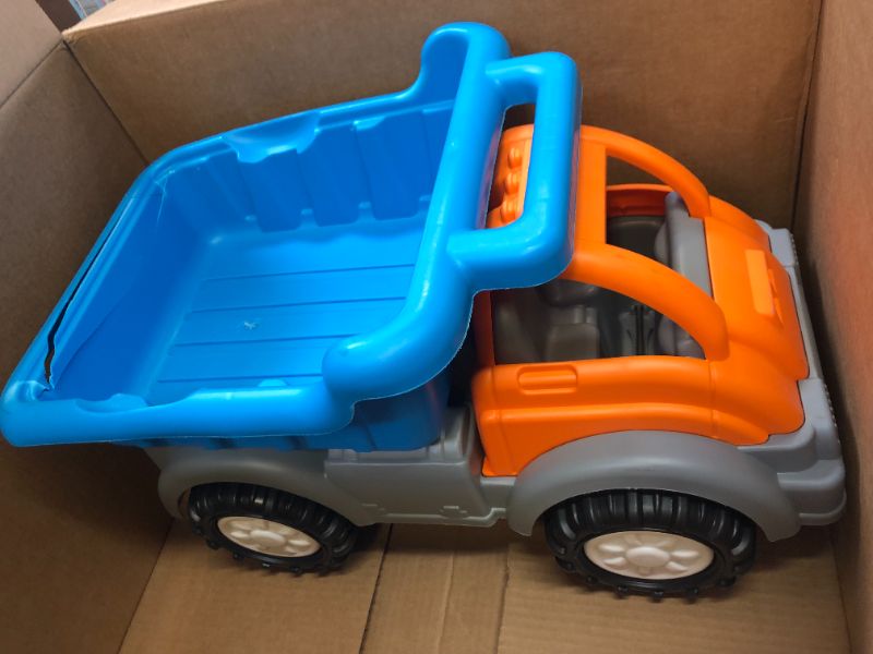 Photo 2 of American Plastic Toys Kids’ Yellow Gigantic Dump Truck, Tilting Dump Bed, Knobby Wheels, and Metal Axles Fit for Indoors and Outdoors, Haul Sand, Dirt, or Toys, for Ages 2+