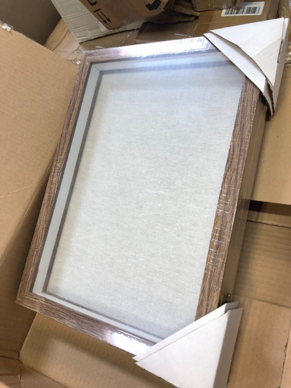 Photo 2 of ArtbyHannah 11x14 Front Opening Shadow Box Frames with Linen Board Display Case for Memorabilia Awards Keepsakes Bouquet Baby Wedding Photos for Wall and Tabletop Brown 1 Pack