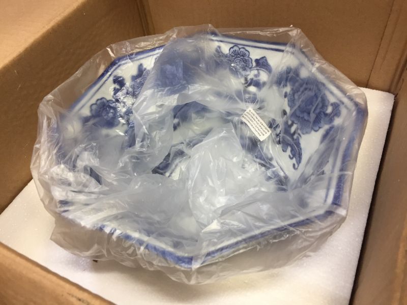 Photo 2 of A&B Home, 10.5-Inch Ren Blue and White Centerpiece Bowl