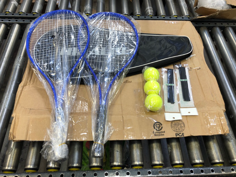 Photo 1 of HIRALIY Adult Recreational 2 Players Tennis Rackets ,27 Inch Super Lightweight Tennis Racquets for Student Training Tennis and Beginners, Tennis Racket Set For Outdoor Games, Including 3 Tennis Balls, 2 Tennis Overgrips and 1 Tennis Bag Blue