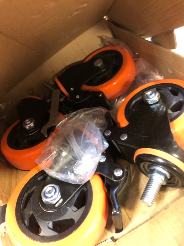 Photo 3 of 4 Inch Caster Wheels 2200Lbs, Threaded Stem Casters Set of 4 Heavy Duty, 1/2"-13 x 1" (Screw Diameter 1/2", Stem Length 1"), Safety Dual Locking Industrial Castors, Wheels for Cart, Furniture 4 inch 1/2"-13x1"