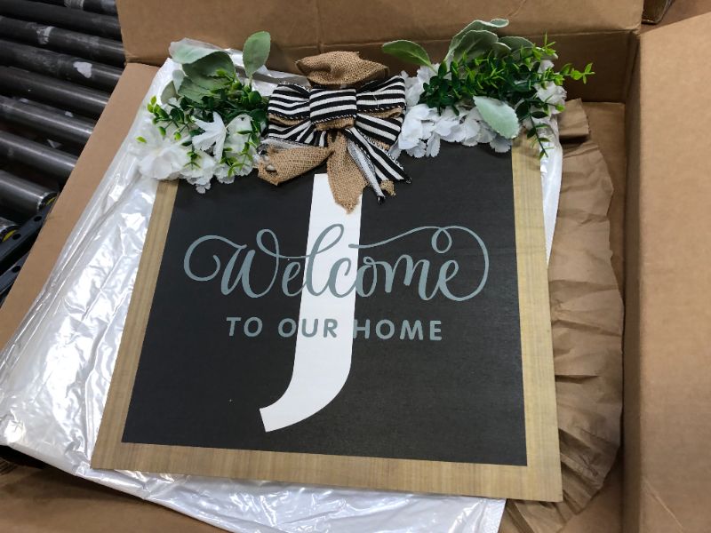 Photo 2 of 16'' Personalized Last Name Welcome Sign, Door Wreaths for Front Door Outside, Spring Wreath for Front Door Decor, Farmhouse New Home Gifts for Home (J)
