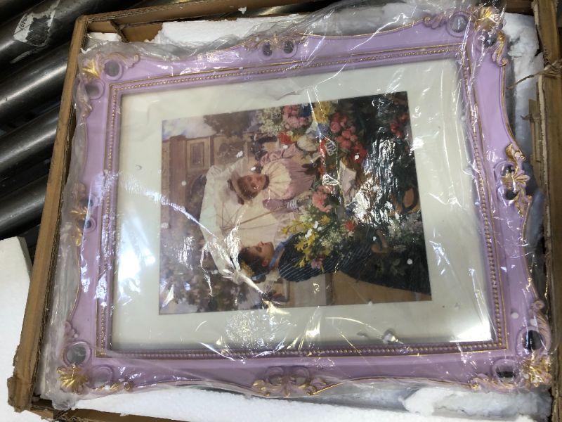 Photo 2 of 11x14 Picture Frame Antique Frame 11x14 Vintage Photo Frames 14 x 11 in Lilac with Gold Trim, Wall Mounting Poster Frame Frames 11x14 Lilac