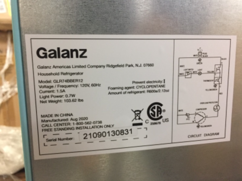 Photo 7 of Galanz GLR74BBER12 Retro Refrigerator with Bottom Mount Freezer Frost Free, Dual Door Fridge, Adjustable Electrical Thermostat Control, 7.4 Cu Ft, Blue Blue 7.4 cu ft Refrigerator