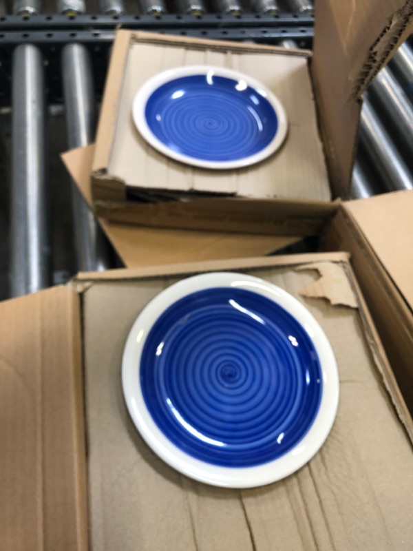 Photo 3 of American Atelier Spiral Dinnerware Set – 12-Piece Stonware Party Collection w/ 4 Dinner Salad Plates, 4 Bowls – Unique Gift Idea for Any Special Occasion or Birthday, Sapphire Spiral Sapphire